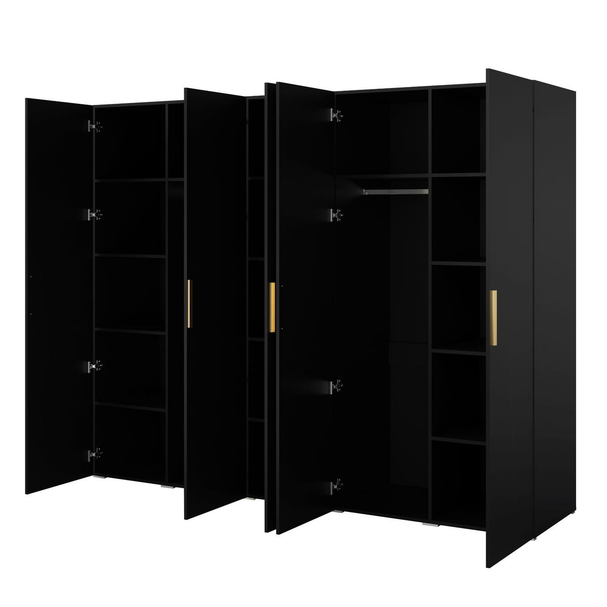 DREHTÜRENSCHRANK Napoli 5D 250 Schwarz (schwarzer oder goldener Griff) - Silberfarben/Schwarz, Holzwerkstoff/Kunststoff (250/35/60cm) - mzm24