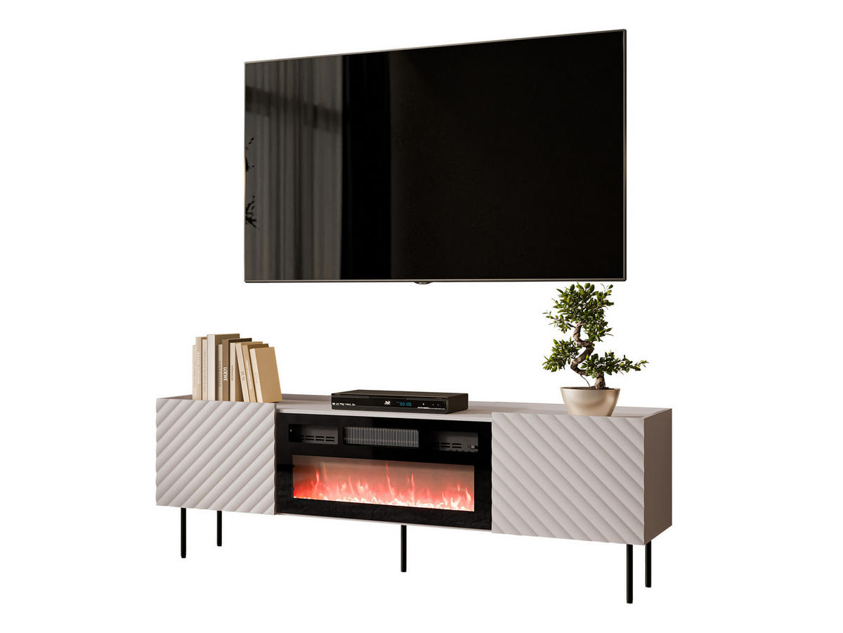 TV-LOWBOARD Lucca 180 2D mit Elektrische Kamin - Kaschmir/Schwarz, Holz/Holzwerkstoff (181/59/40cm) - MIRJAN24