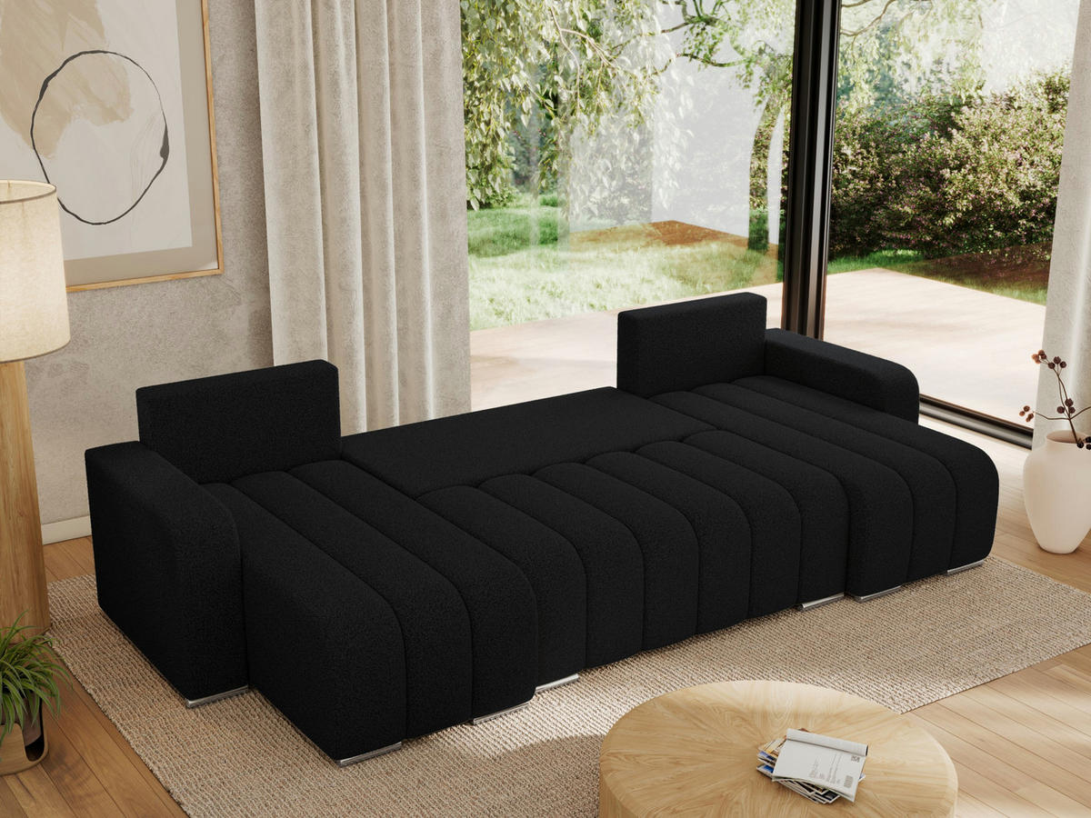 WOHNLANDSCHAFT KIRASSO U Schwarz Boucle - Schwarz/Grau, Textil/Metall (320/86/147cm) - MKS