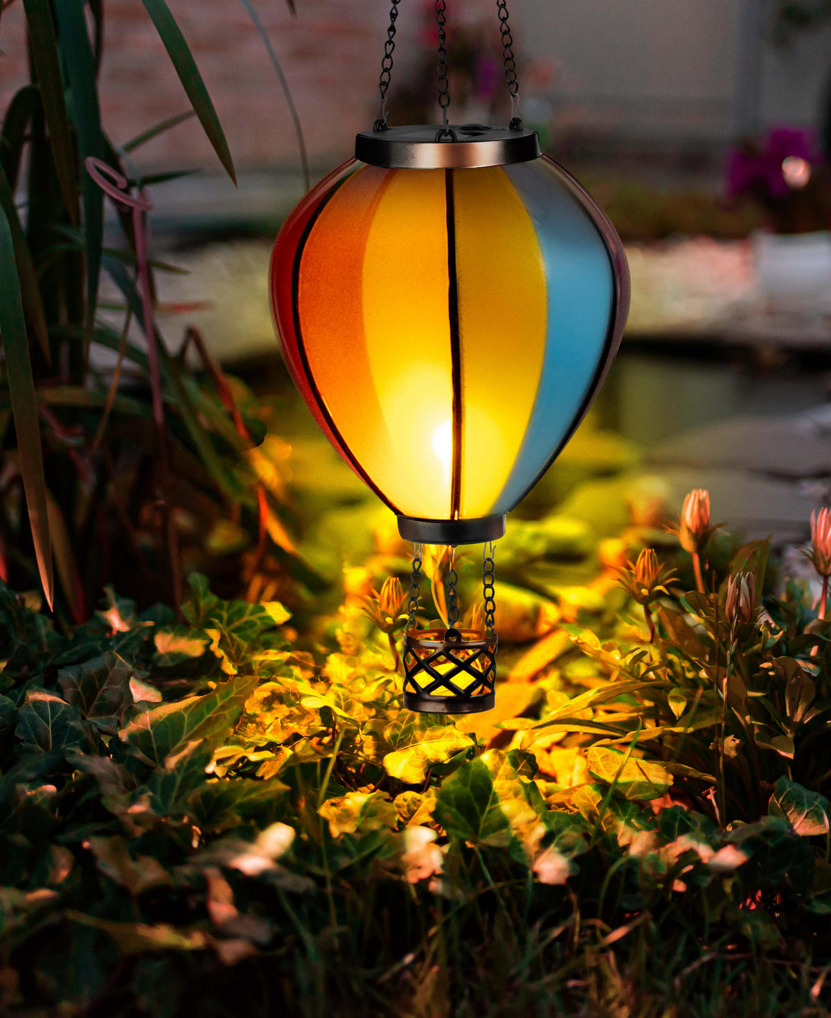 LED-SOLAR Laterne Heißluftballon Metall-Kunststoff Ø19x58cm Regenbogen XL - Multicolor, Kunststoff (19/19/58cm) - Northpoint