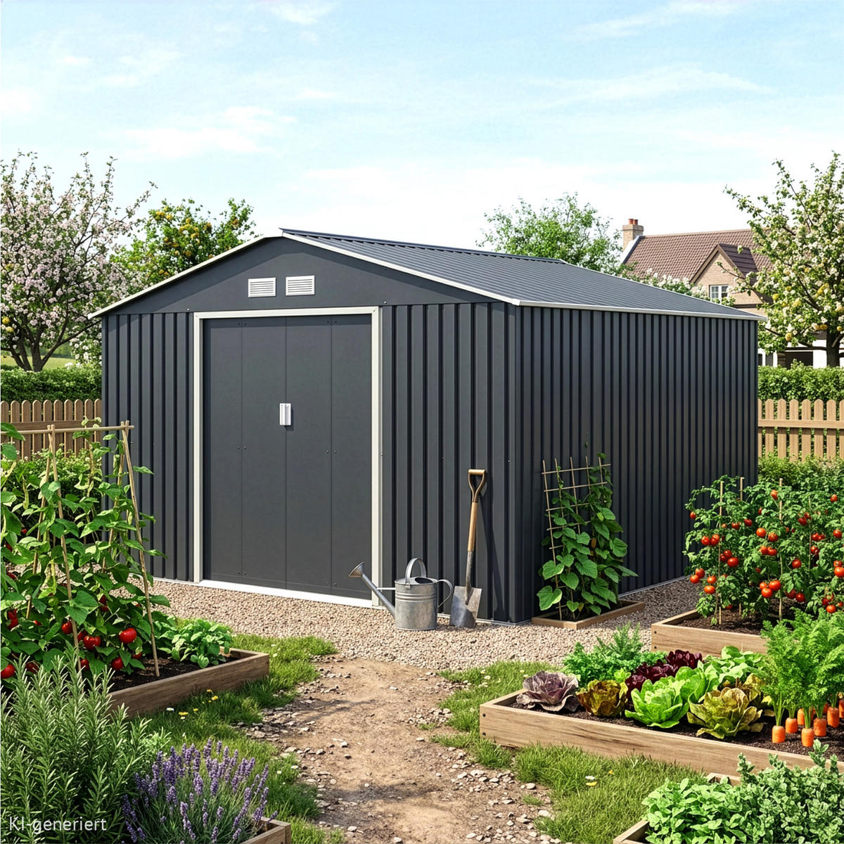 GERÄTEHAUS mit Bodenrahmen Metall S350 Grau - Grau, Metall (341/201/322cm) - HATTORO