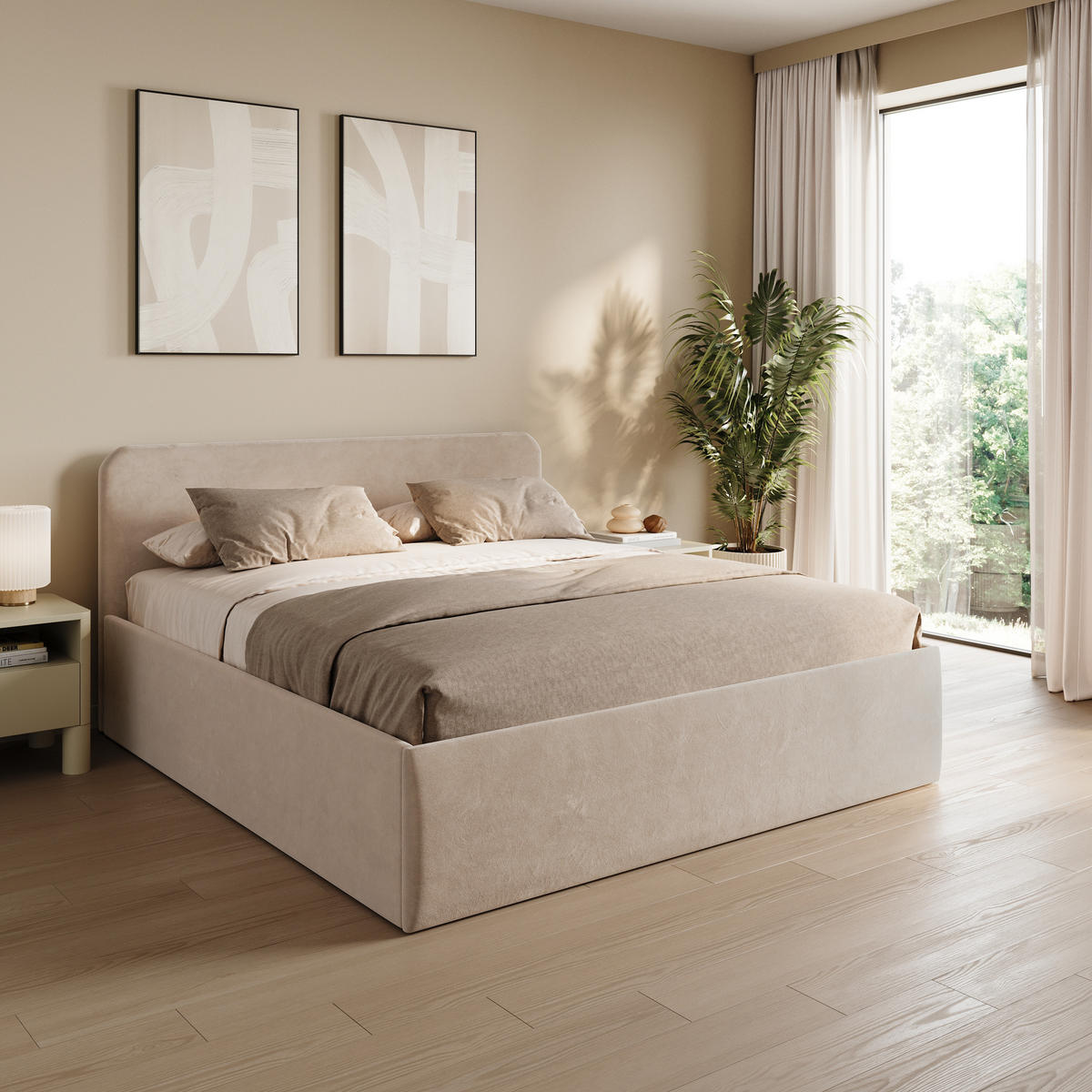 POLSTERBETT 200x200 cm Microvelours in Beige - Beige, Textil (200/200cm) - Home Collective