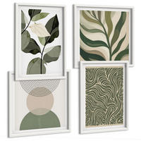 BILDER SET 4er Set - 50x50 cm & 40x60 cm Weißer Rahmen - Blätter geometrische Formen abstrakt - Weiß, Kunststoff (50/50cm) - TULUP