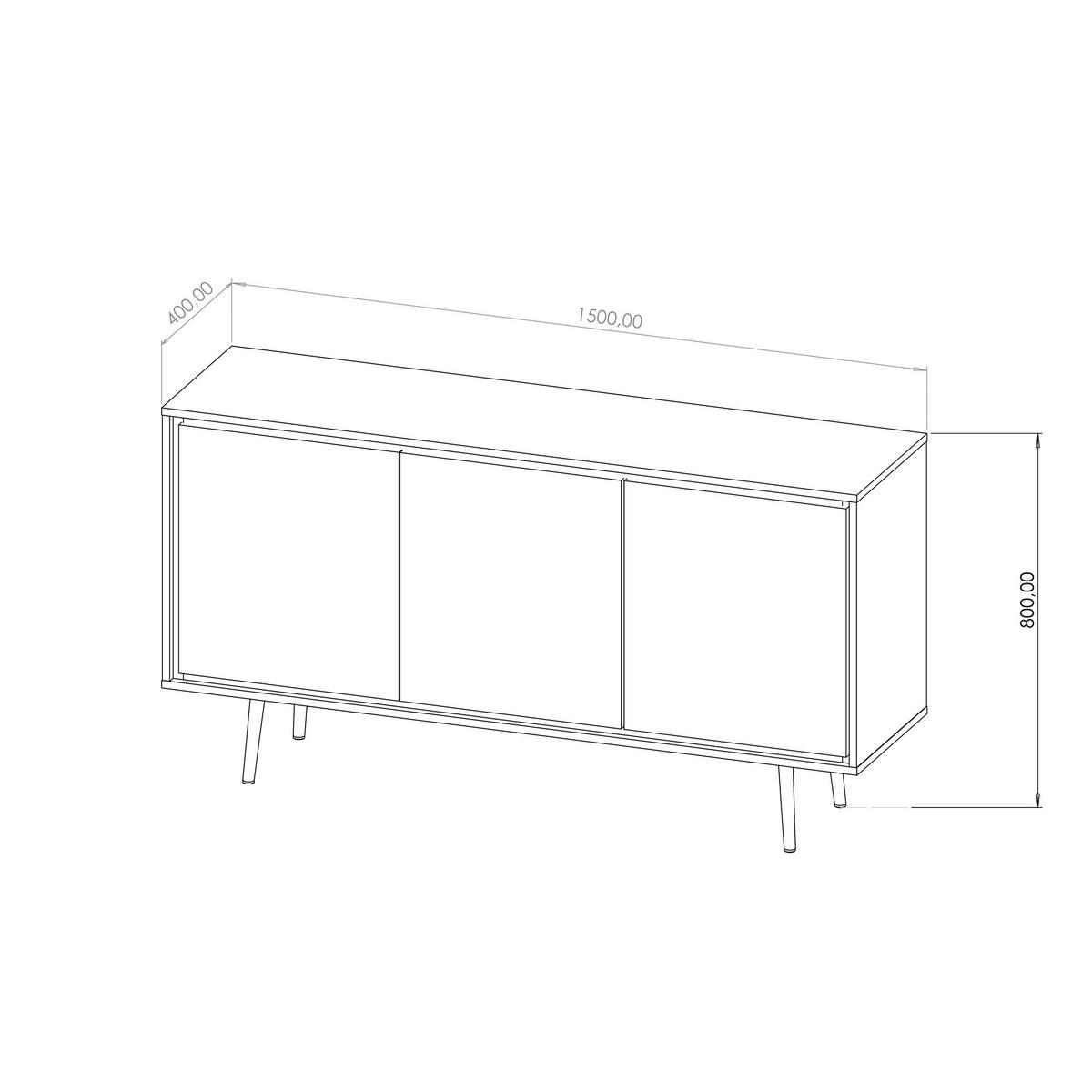 KOMMODE Lori mit 3 Türen, Push-to-open-Öffnung, schwarz - Schwarz, Holzwerkstoff/Metall (150/80/40cm) - Beautysofa