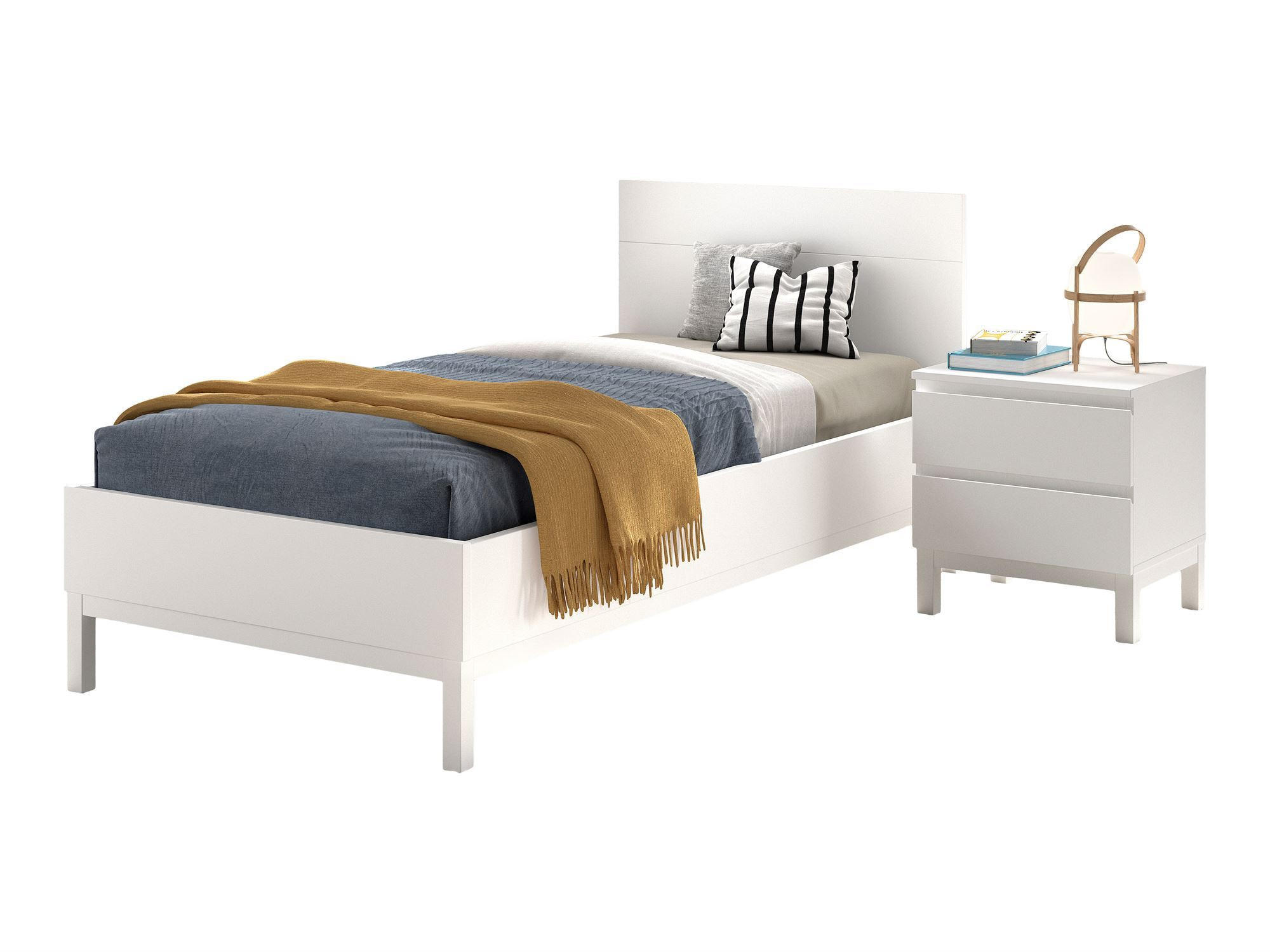 EINZELBETT Keely 90x200 mit Nachtkonsole weiß Kiefer massiv - Weiß, Holz (90/200cm) - 58aufmkessel
