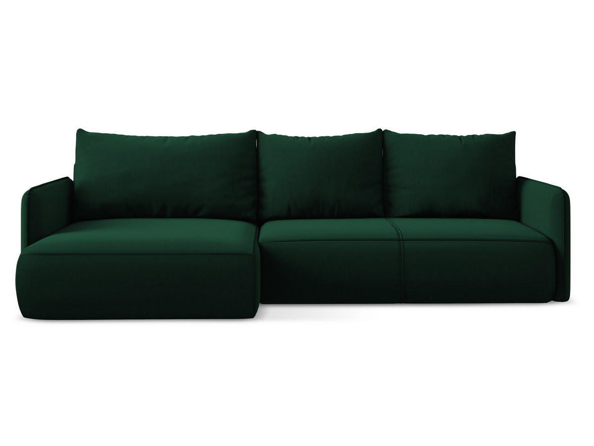 ECKSOFA mit Schlaffunktion Samt Stoff Grün - Dunkelgrün/Schwarz, Kunststoff/Textil (148/240cm) - Makamii
