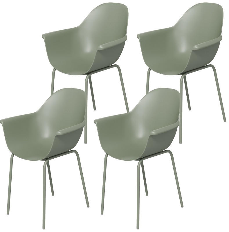 SADA 4 zahradních židlí 59/55/84 cm zelená z plastu a oceli s područkami a vysokým opěradlem - zelená barva, plast (55/84/59cm) - OKWISH