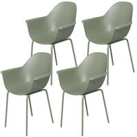 SADA 4 zahradních židlí 59/55/84 cm zelená z plastu a oceli s područkami a vysokým opěradlem - zelená barva, plast (55/84/59cm) - OKWISH