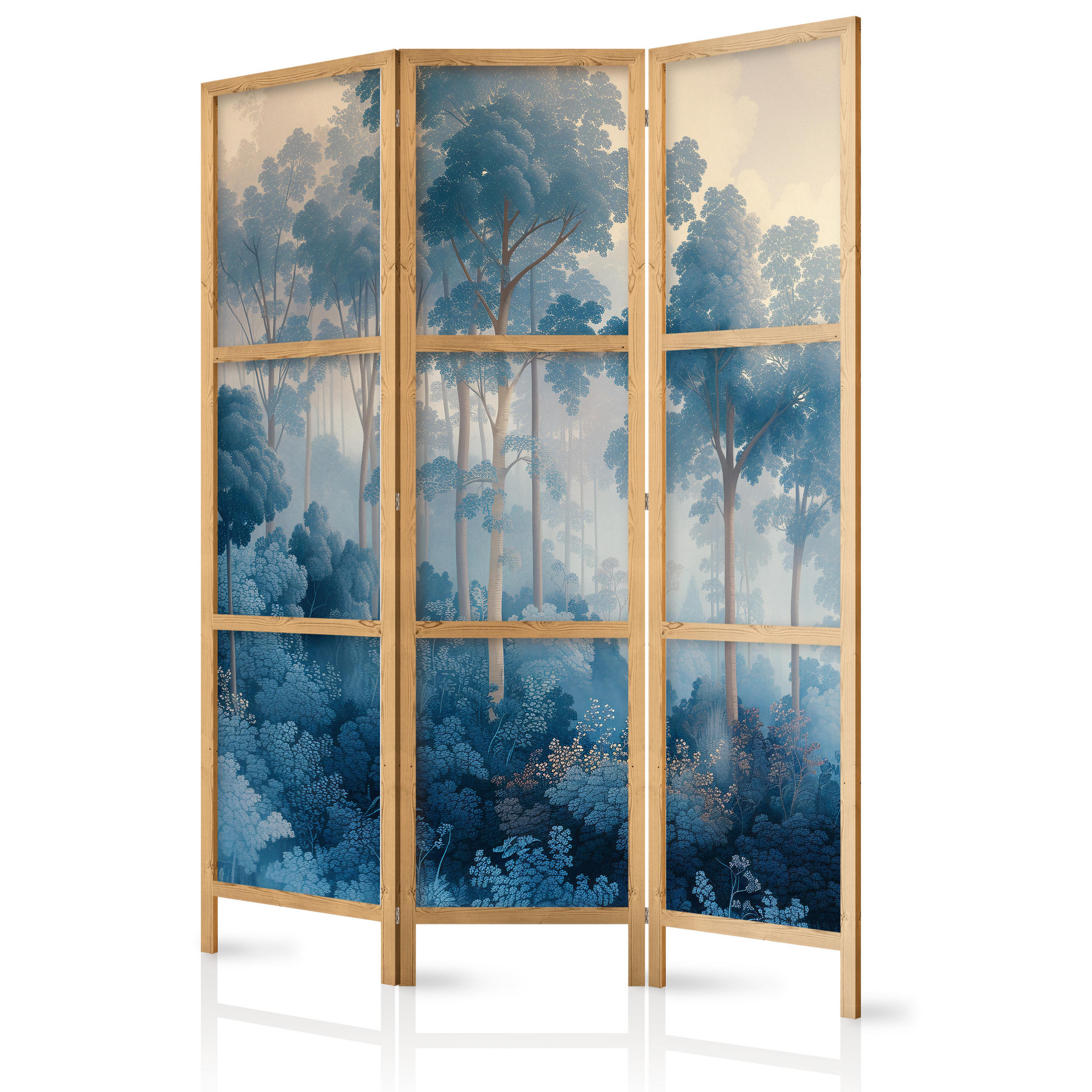 PARAVENT Japanischer 3-tlg 135x172 cm Blauer Wald - Blau, Holz/Textil (135/172/3cm) - Muralo