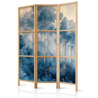 PARAVENT Japanischer 3-tlg 135x172 cm Blauer Wald - Blau, Holz/Textil (135/172/3cm) - Muralo