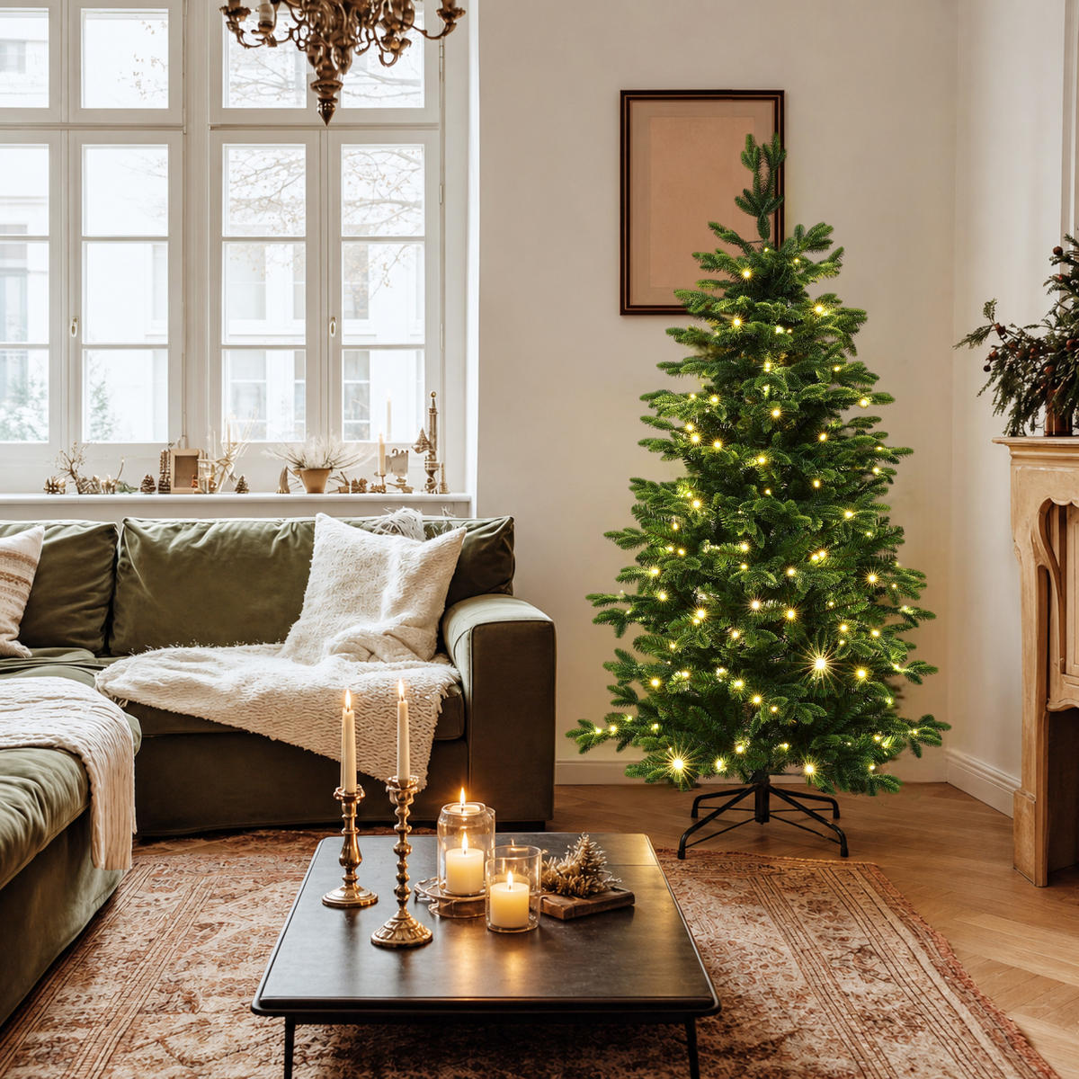 WEIHNACHTSBÄUME mit Beleuchtung - Grün, Kunststoff (75/140cm) - Hometopia