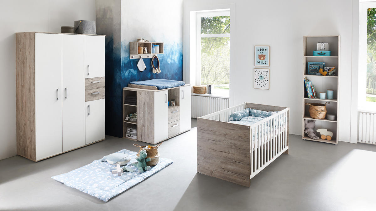BABYZIMMER Mega-Set Bente 7-tlg. - Eichefarben/Silberfarben, Holzwerkstoff/Kunststoff (1/1/1cm) - arthur berndt