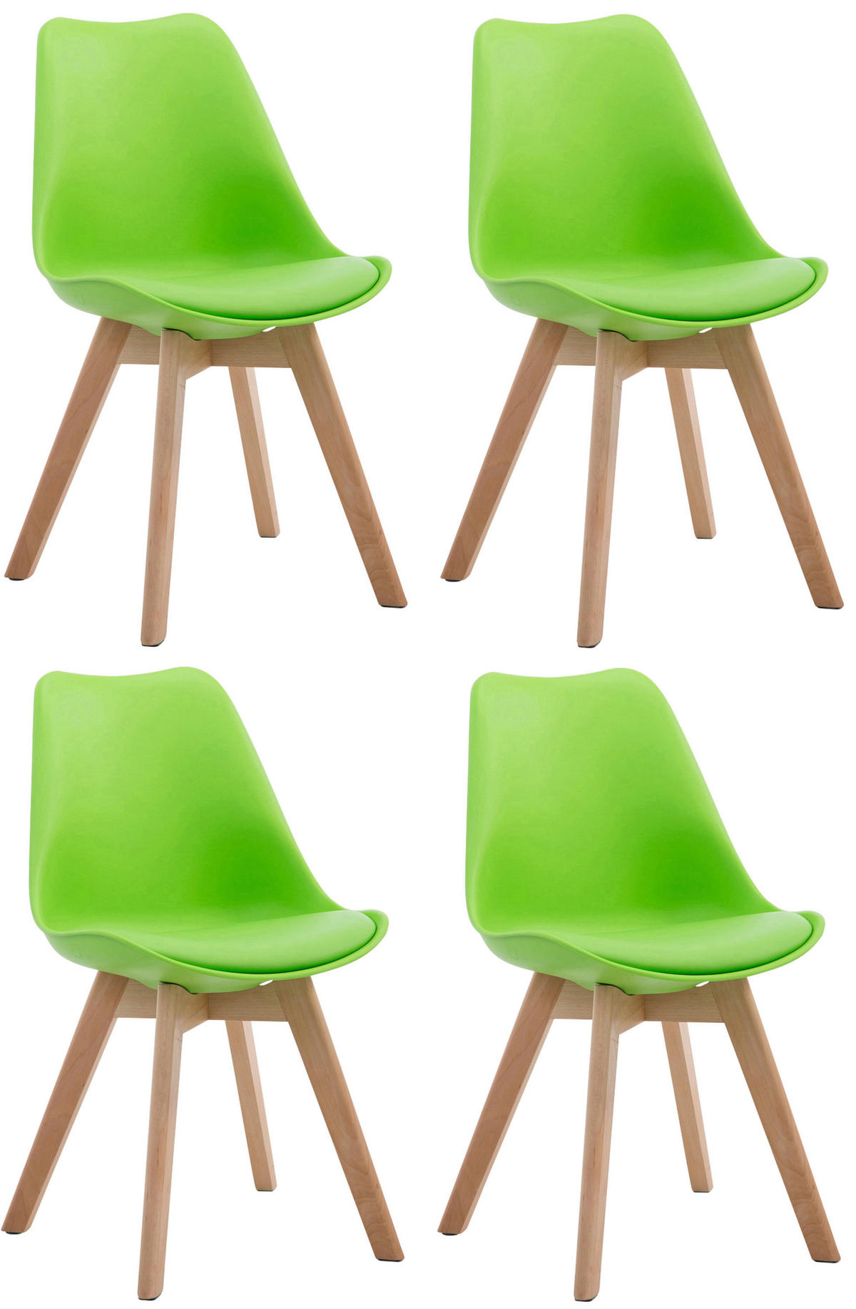 STUHL 4er Set Lederlook grün - Eukalyptusholzfarben/Grün, Holz/Textil (48/84/55cm) - CLP