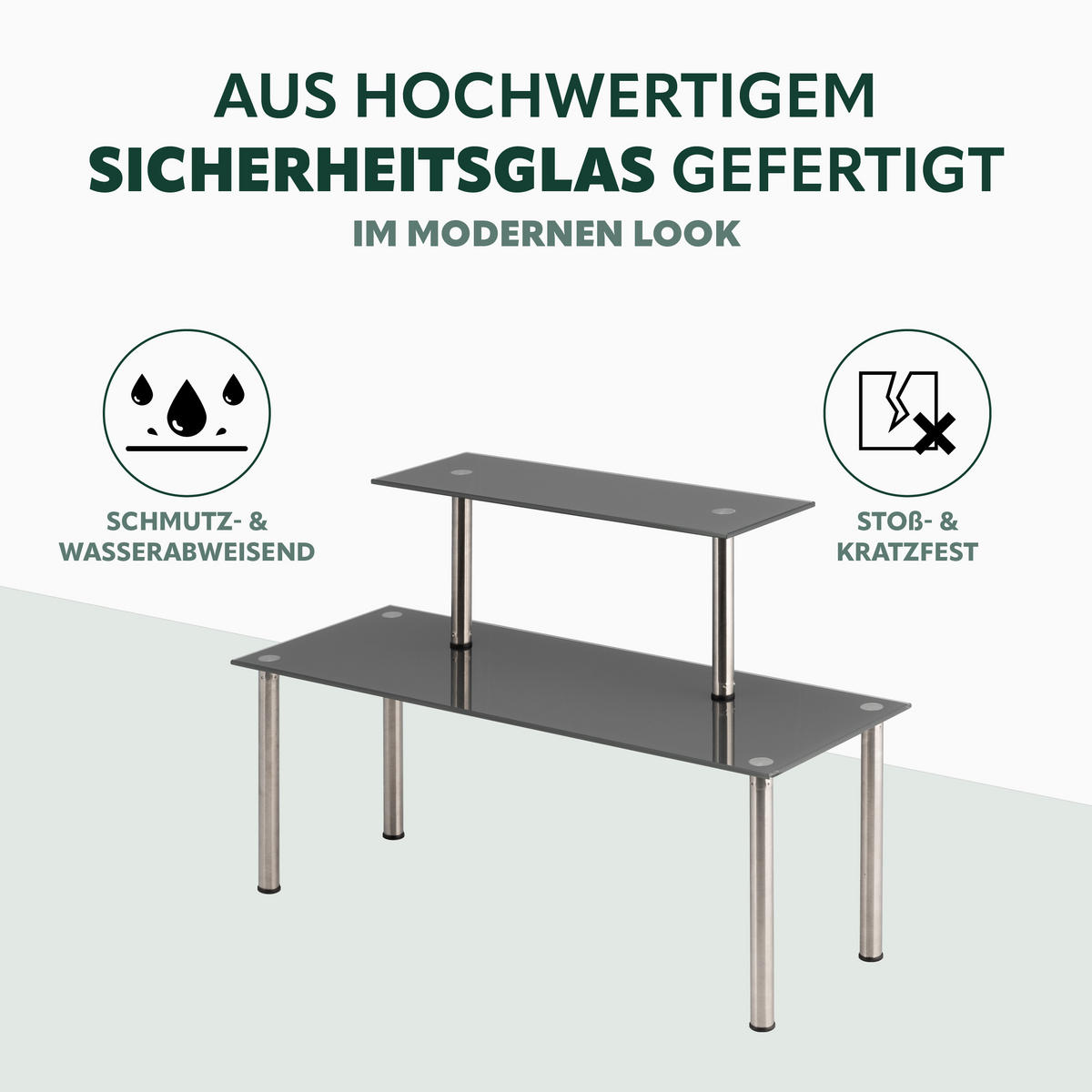 GLAS-REGAL, grau, Edelstahl, Kunststoff - Grau, Glas (52/35/19cm) - bremermann