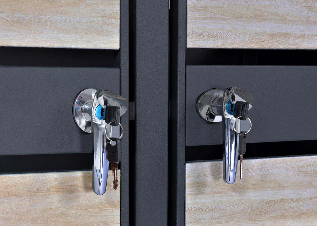 MÜLLTONNENBOX 3er/6er XL 117x215x98cm Metall 95kg Anthrazit Buche-Holzoptik Hellbraun - Hellbraun, Metall (215/117/98cm) - PROREGAL