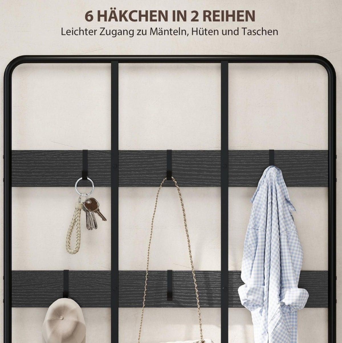 GARDEROBE Schwarz aus Metall mit Sitzbank - Schwarz, Metall (36/180/91cm) - OKMYHOME