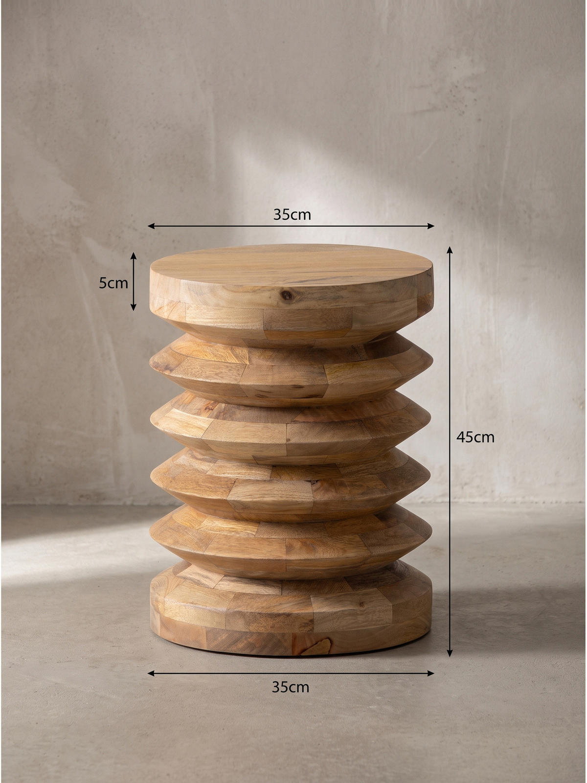 BEISTELLTISCH JELSA, Mango Massivholz, handgefertigt, Ø 35 x 45 cm - Hellbraun/Braun, Holz (35/35/45cm) - KADIMA DESIGN