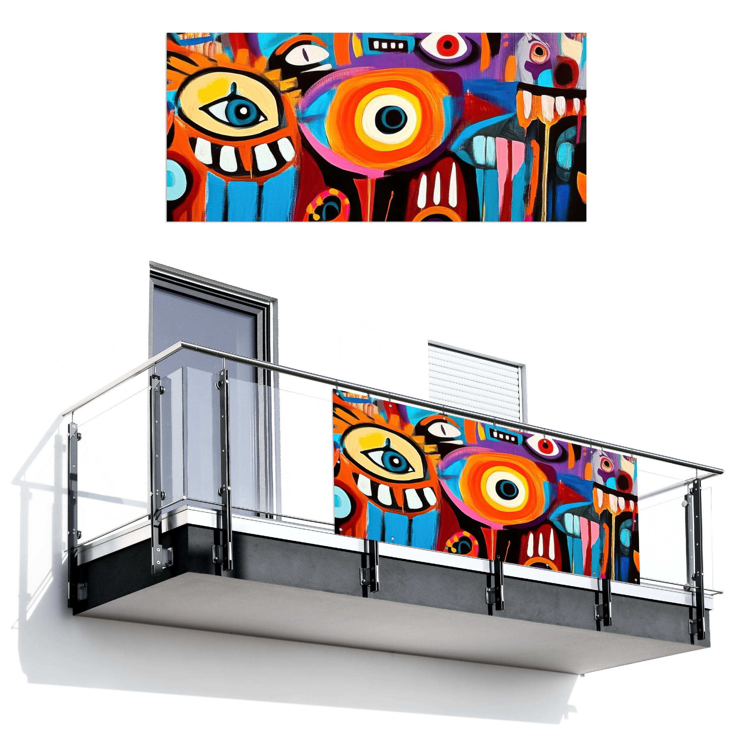 BALKON-SICHTSCHUTZ Abstrakt - Gesicht - Farbenfroh - Multicolor, Kunststoff (200/90cm) - MuchoWow