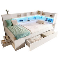 TAGESBETT 90/200 cm mit LED-Beleuchtung, USB- und Typ-C-Anschluss, Stauraum und Matratze, Weiß - Weiß, Holzwerkstoff (90/200cm) - Redom