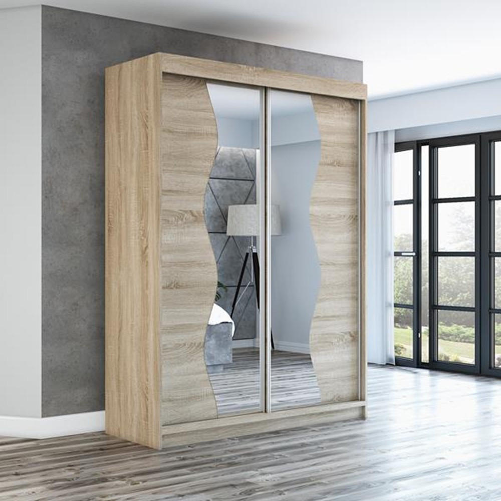 SCHWEBETÜRENSCHRANK 120 CM RIMA Farbe: Weiß / sonoma / sonoma - Weiß/Braun, Holzwerkstoff (120/215/59.5cm) - A&J MöbelLand