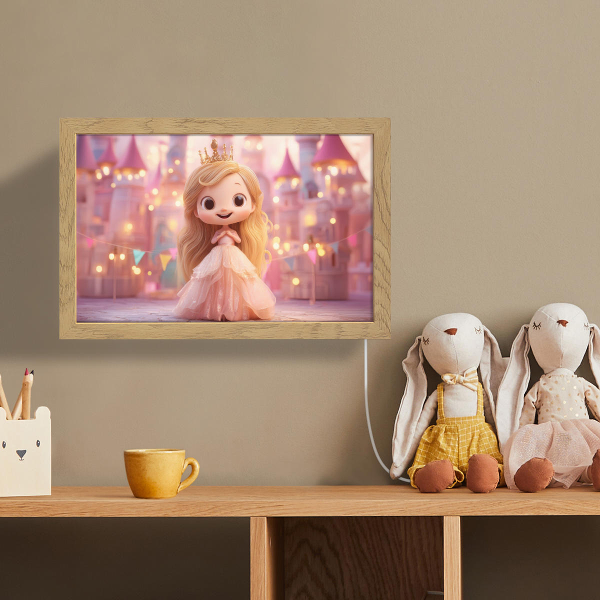 NÁSTĚNNÁ LAMPA Princezna - Růžová - Zámek 30x20 cm - růžová, kompozitní dřevo (30/20/8cm) - OnlyWow