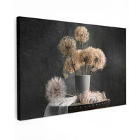LEINWANDBILD Blumensamen - Löwenzahn - Vase - Stilleben - Blumenstrauß XXL 150x100 cm - Dunkelgrau, Textil (150/100cm) - MuchoWow