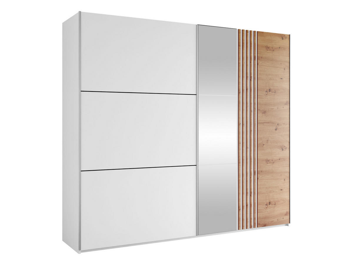 SCHIEBETÜRENSCHRANK Sinatra 250 - Silberfarben/Eiche Wotan, Holzwerkstoff/Metall (250/215/65cm) - MIRJAN24