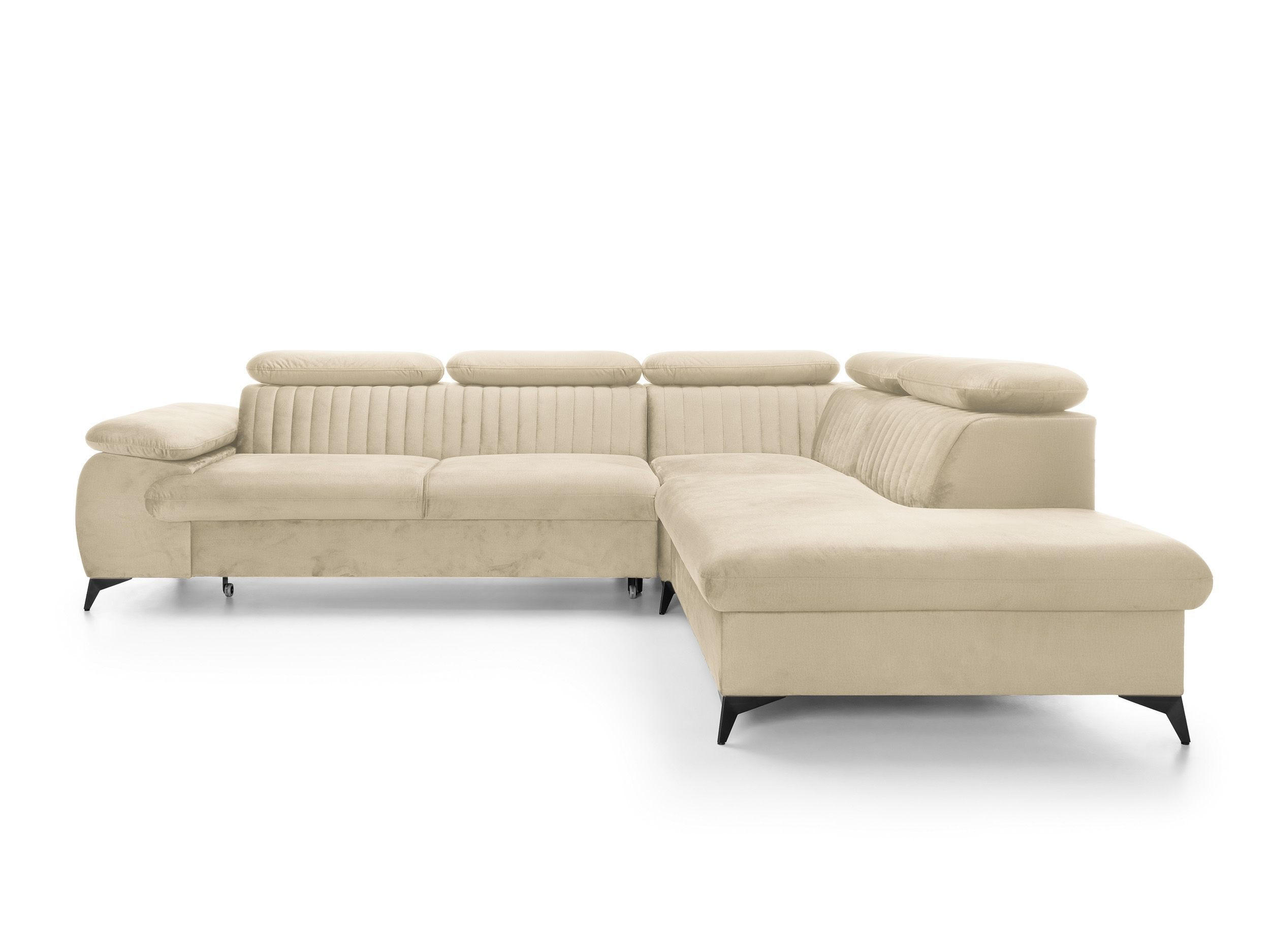 ECKSOFA FIORE Creme Velours-Stoff mit Schlaffunktion - Creme, Holz (275/221cm) - MASSENO