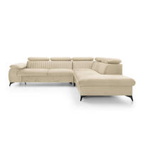 ECKSOFA FIORE Creme Velours-Stoff mit Schlaffunktion - Creme, Holz (275/221cm) - MASSENO