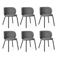 STUHL-SET 6 Stück in Teddystoff Grau - Schwarz/Grau, Textil/Metall (57/73/58cm) - Furnhouse