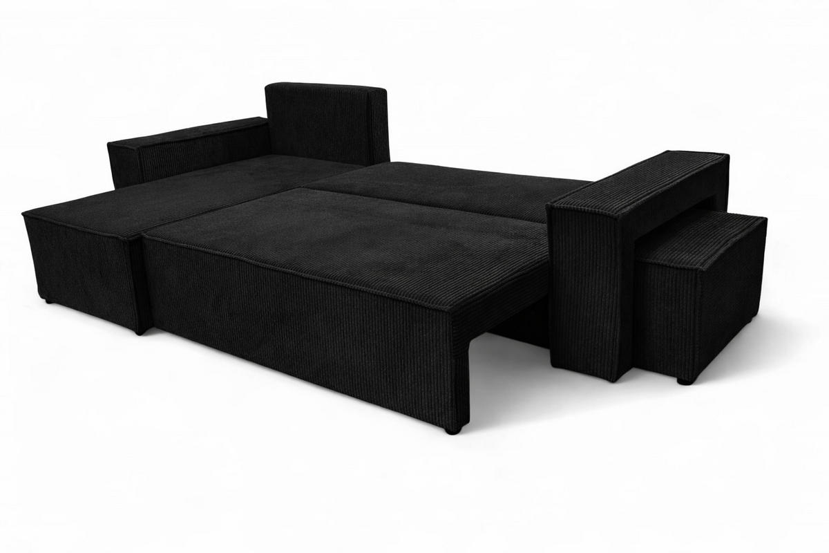 ECKSOFA Mit Schlaffunktion Und Pouf, Cordstoff Poso, Schwarz, Links, Best L Mit Pouf - Schwarz, Holz (244/145cm) - Kaiser Möbel