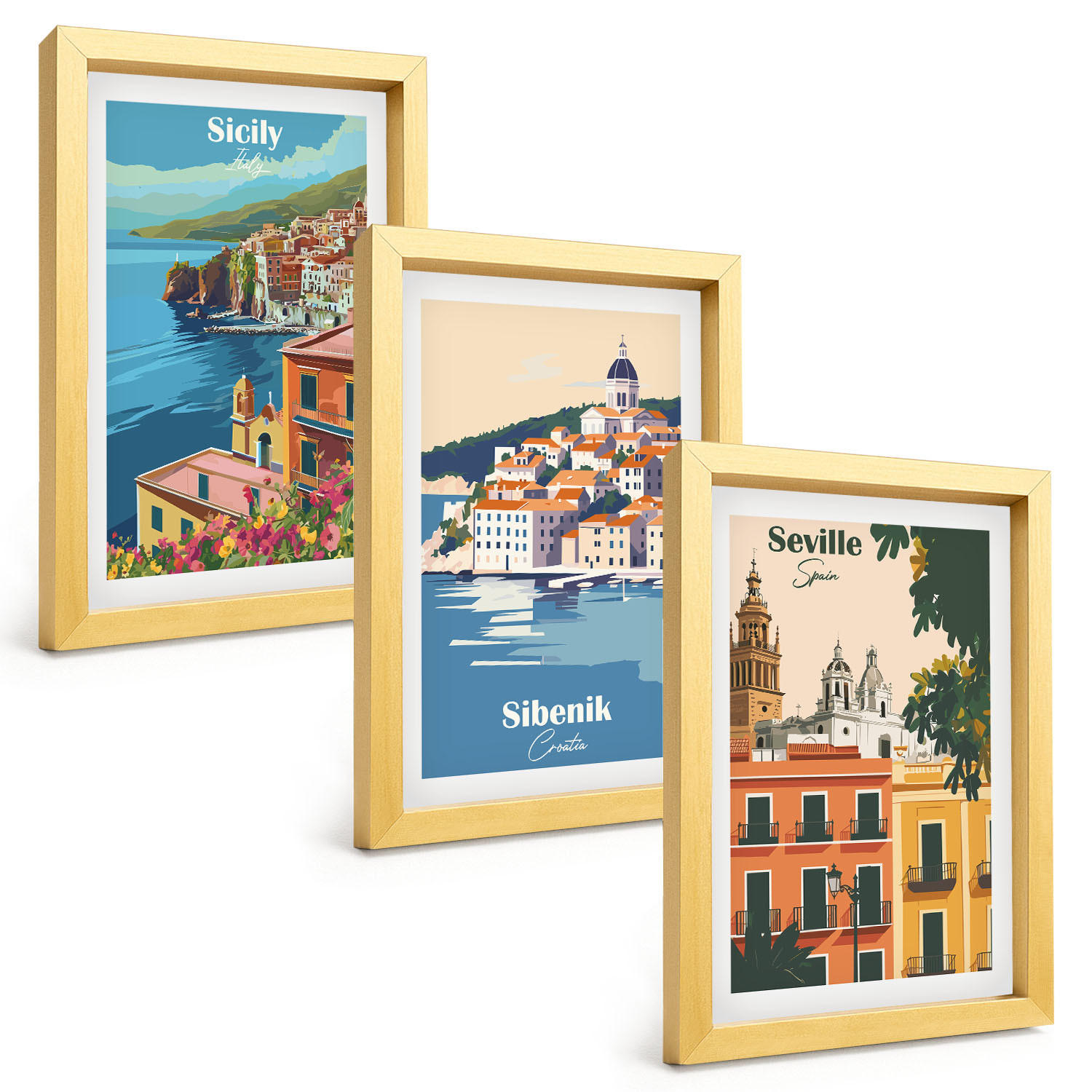 BILDER SET 3er Set - 20x30 cm Goldrahmen - Stadtlandschaften mit Gebäuden - Goldfarben, Kunststoff (20/30cm) - TULUP