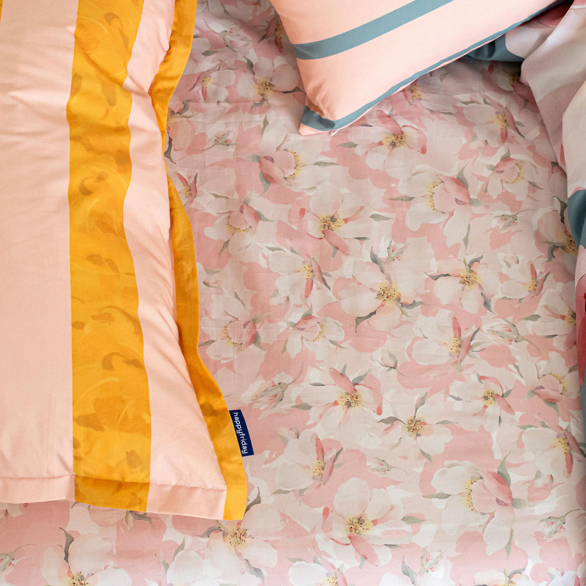 SPANNBETTTUCH spring blossom 140x200x32 cm mehrfarbig - Multicolor, Textil (140/200cm) - Happy Friday