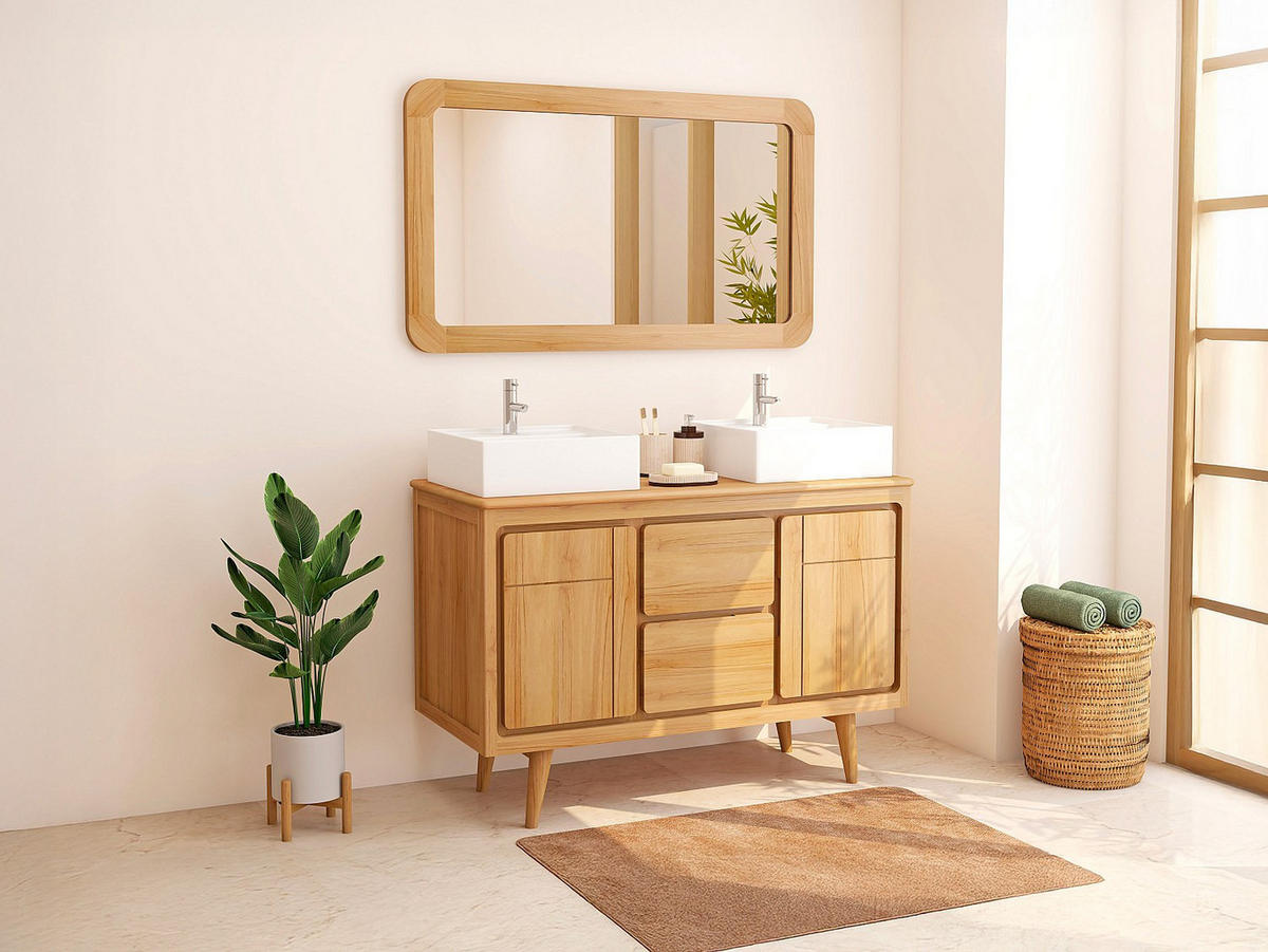 DOPPELWASCHTISCH - 120 cmcm x 55 cmcm - Holz, Platte - Naturfarben Hell - BINTUNI - Naturfarben, Holz (120/80/55cm) - Vente-Unique