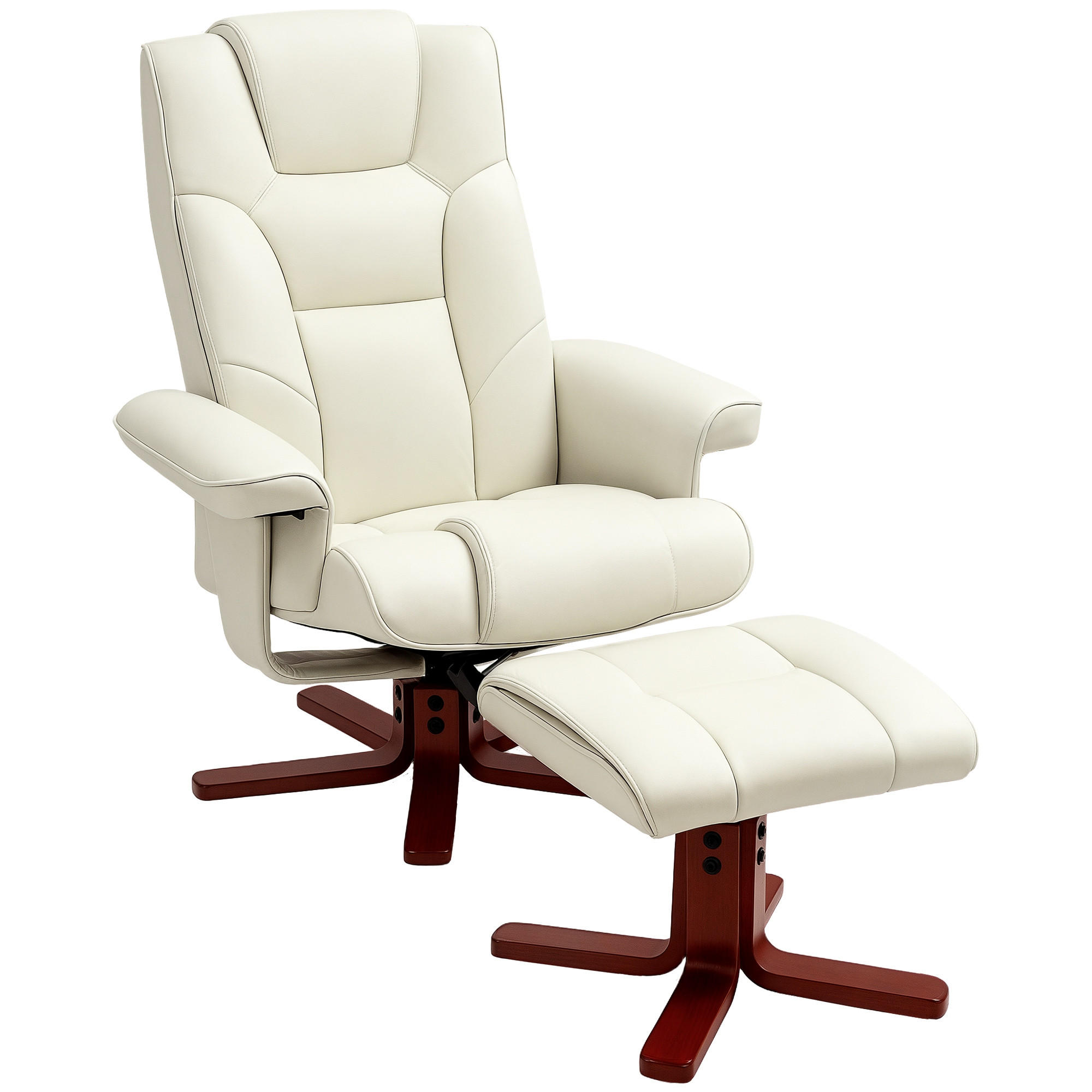 RELAXSESSEL DE-07519 mit Hocker, neigbar in Lederoptik Cremeweiß - Creme, Holz (84/104/84cm) - ComfortXL