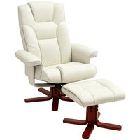 RELAXSESSEL DE-07519 mit Hocker, neigbar in Lederoptik Cremeweiß - Creme, Holz (84/104/84cm) - ComfortXL