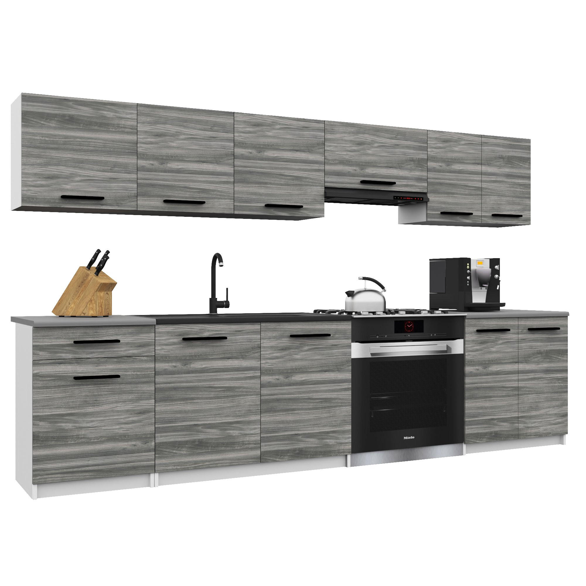 KÜCHENZEILE Italia 2 240 cm, mit Arbeitsplatten, Grau Glamour - Hellgrau, Holz (240/143/60cm) - B BELINI GROUP
