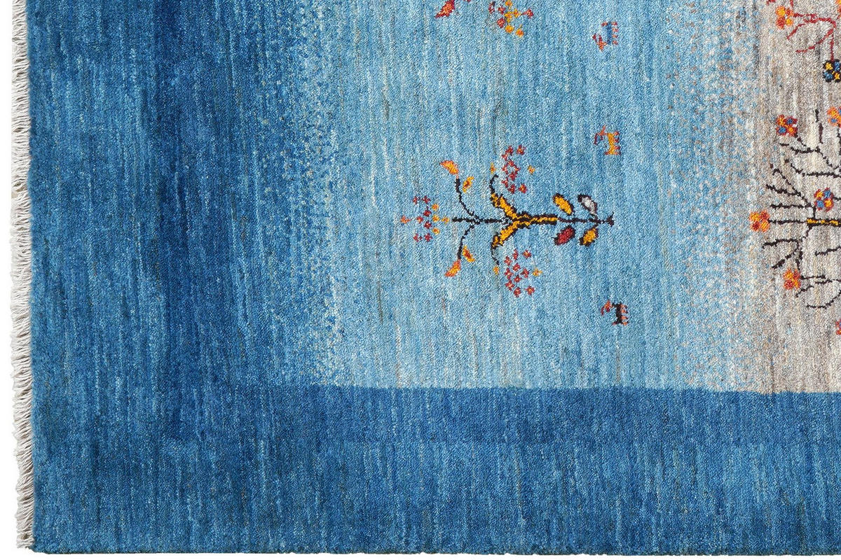 GABBEH-TEPPICH handgeknüpft Rizbaf Blau 207/156 cm Schurwolle - Blau, Textil (156/207cm) - Looma