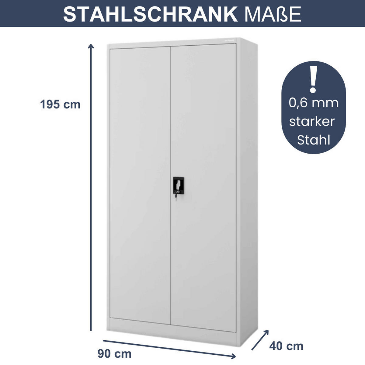 AKTENSCHRANK abschließbar KADO mit Flügeltüren 195x90x40cm Grau - Grau, Metall (90/195/40cm) - DELUKE