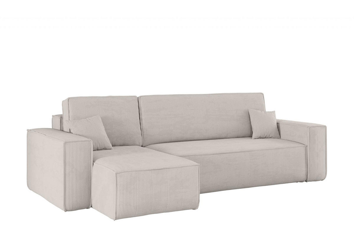 ECKSOFA Mit Schlaffunktion Und Bettkasten BEST Stoff Poso Dicker Cord Beige Links - Beige, Holz/Textil (142/244cm) - Kaiser Möbel