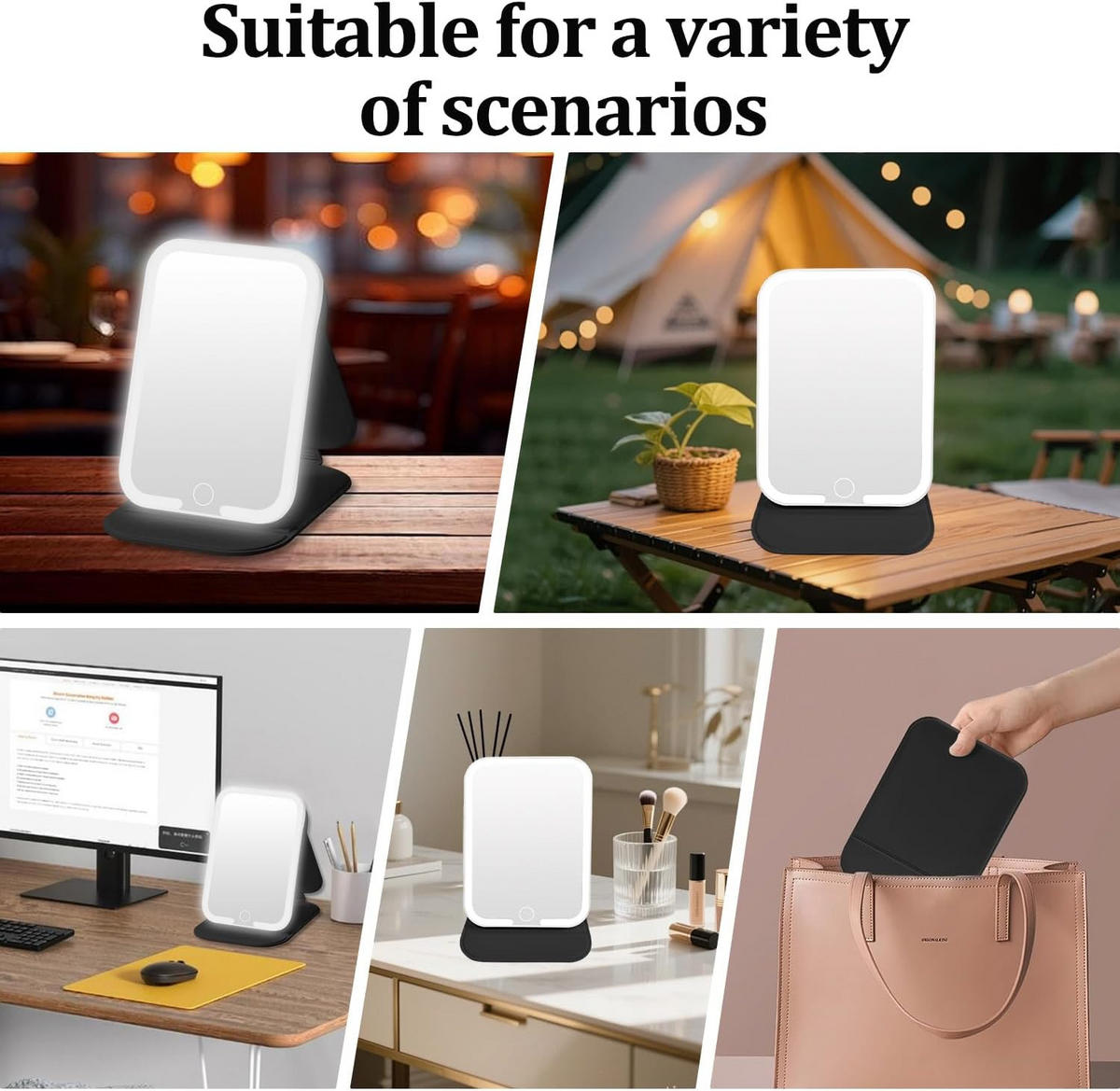 KOSMETIKSPIEGEL, dreifarbige Beleuchtung,Schwarz, 13/18 cm - Schwarz, Kunststoff (15/3/20cm)