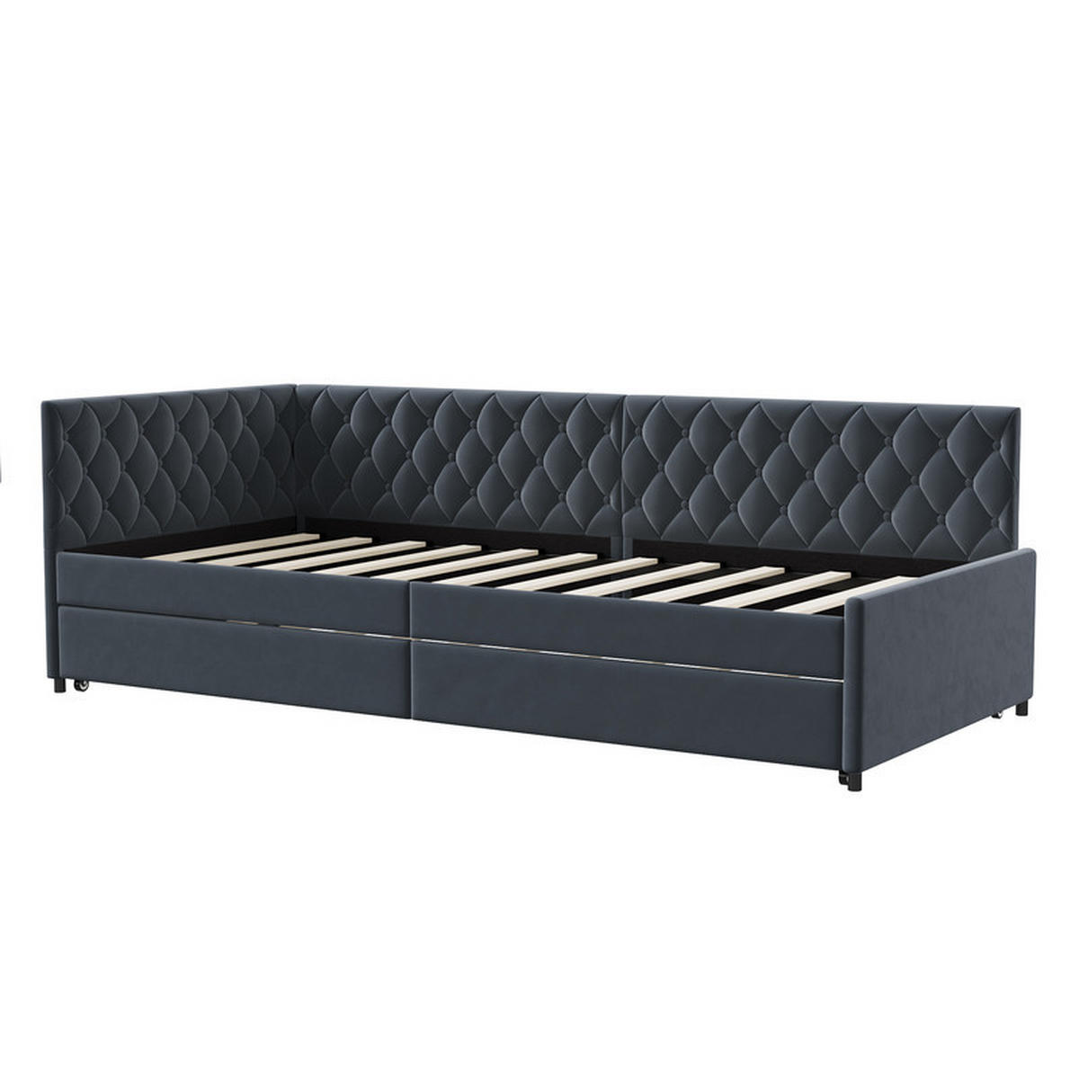 SCHLAFSOFA 90x200 cm, Samt Grau, Einzelbett ausziehbar, mit Lattenrost, ohne Matratze - Grau, Holz (90/200cm) - WoodenAura