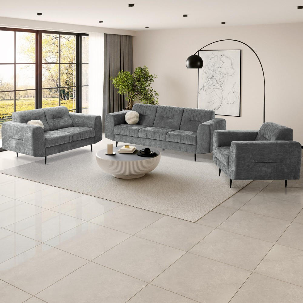 SOFA Venezia 2-Sitzer mit Metallbeinen, dunkelgrau, 233 cm - Dunkelgrau/Schwarz, Holzwerkstoff/Metall (172/85/94cm) - Beautysofa