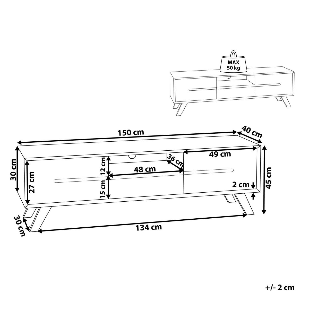 TV OMARICA bela, svetlo rjava FORESTER 40/150/45 cm - bela, leseni material (150/45/40cm) - Beliani