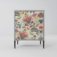 SIDEBOARD ORGANIC FOLKLORE, Grau, 57,5x42x72,5 cm, Schwarze Metallfüße - Multicolor/Schwarz, Holzwerkstoff/Metall (57.5/72.5/42cm) - SpaceRebels