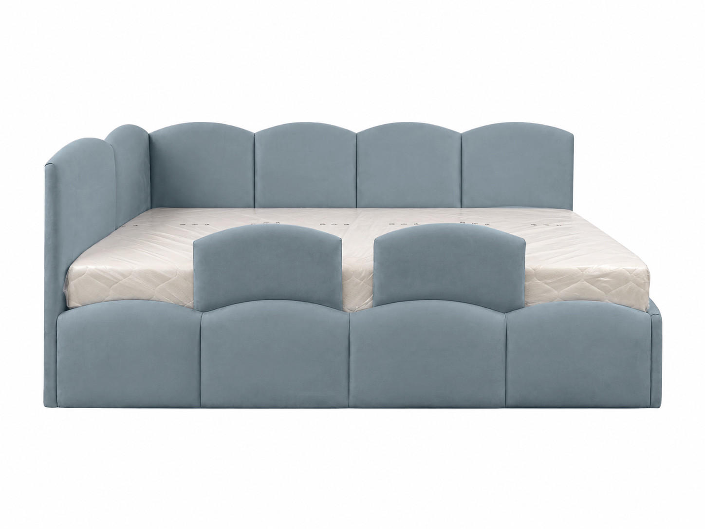 KINDERBETT TIM 90x200 links Hellblau mit Bettkasten & Rausfallschutz - Hellblau, Textil (90/200cm) - KS Home Concept