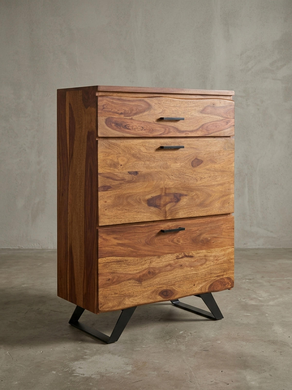 KOMMODE – Massivholz, 80x120x41,5 cm, Metallgestell, 3 Schubladen - Schwarz/Braun, Holz/Metall (80/120/42cm) - KADIMA DESIGN