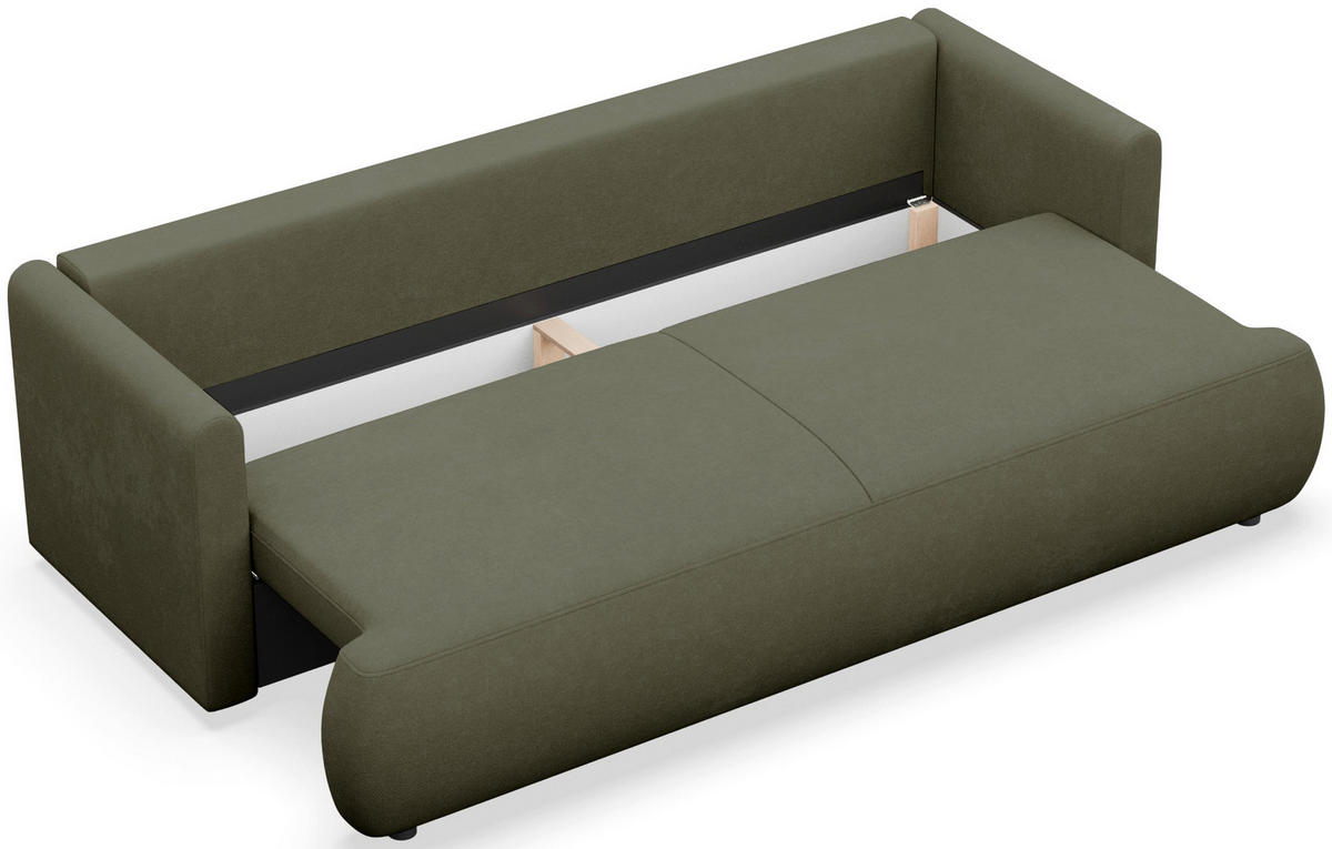 SCHLAFSOFA Ovo Mini Olivgrün Chenille Easy Clean - Schwarz/Olivgrün, Kunststoff/Textil (226/90/97cm) - Selsey