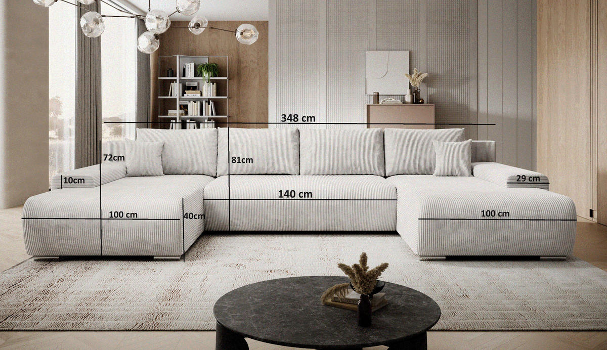 ECKSOFA Credo mit Schlaffunktion und Bettkasten, Couch U-Form, 348x81x185 cm, Dunkelgrau - Dunkelgrau, Holz (348/170cm) - PROMETO Möbel