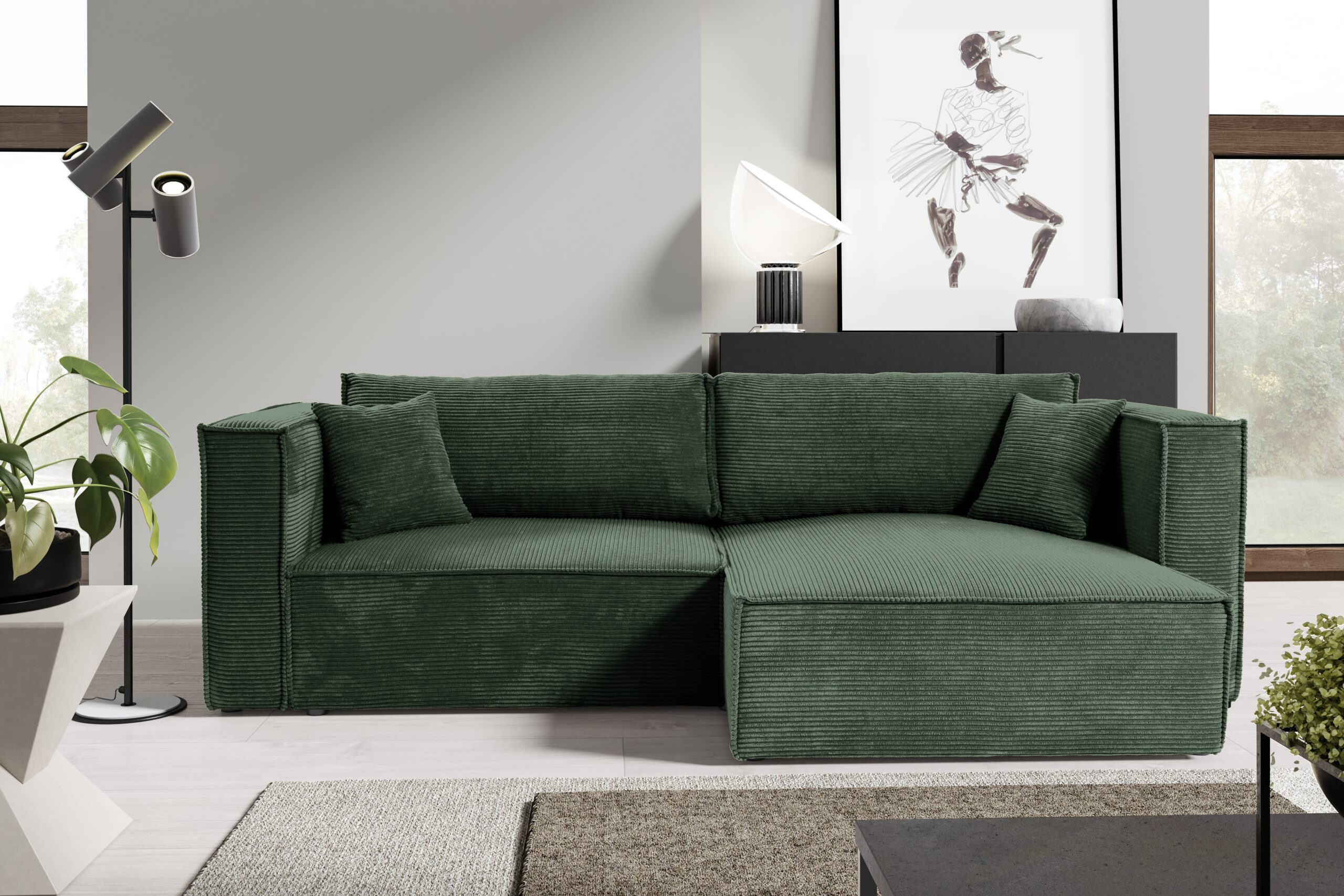 ECKSOFA mit Schlaffunktion Cord Grün - Grün, Textil (245/148cm) - Furnisell